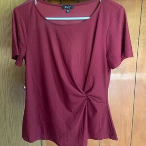 AUW Burgundy Asymmetrical Fitted Short Sleeve Blouse